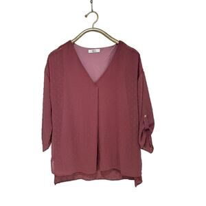 Beacon Apparel Shiloh Clipdot Magenta Mauve Blouse L